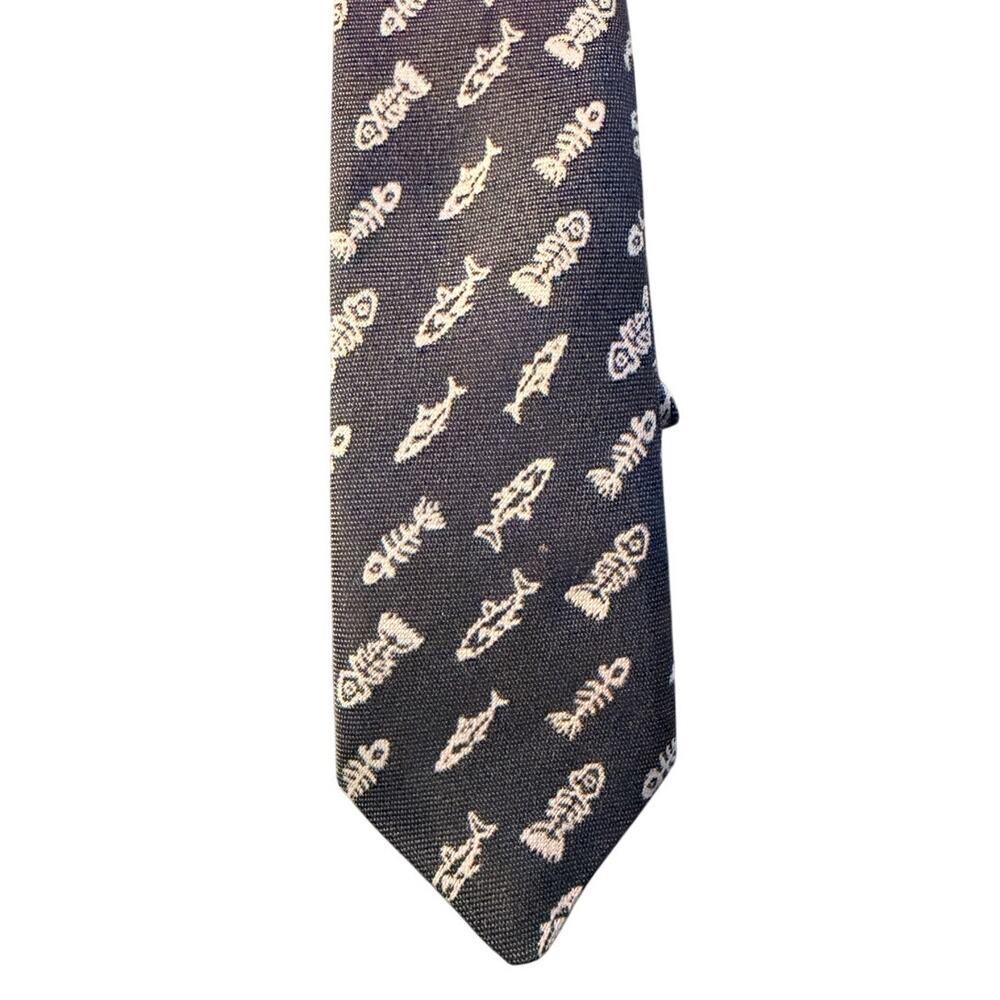 Craft Flow Navy Blue Fish Pattern Novelty Tie Mens Necktie